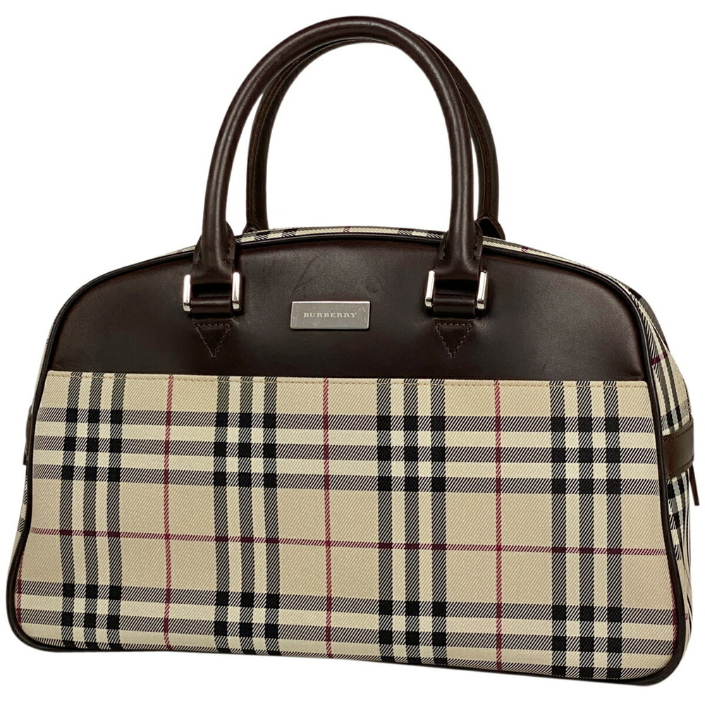 Burberry Check Handbag Logo Canvas Beige Black